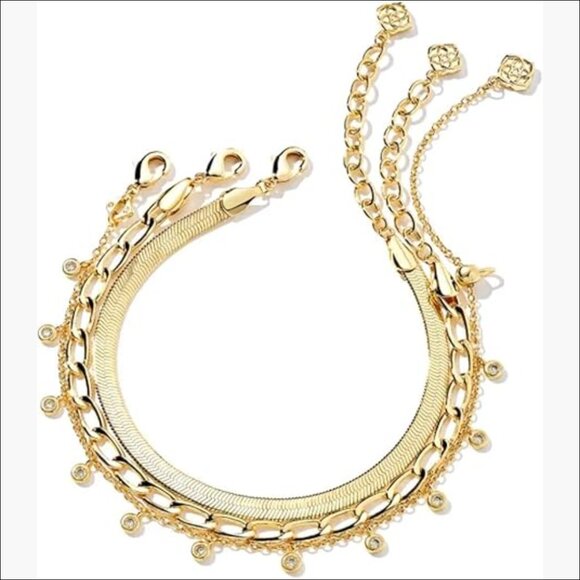 Gold Plated Brass Chain Bracelets Set of 3 with Lobster Clasp